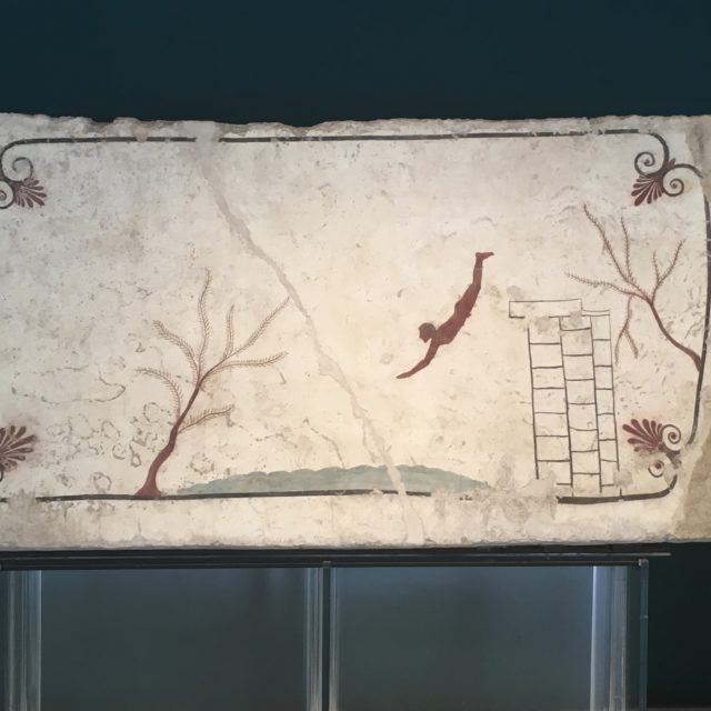 The fresco of the Tomb of the Diver in Paestum Museum