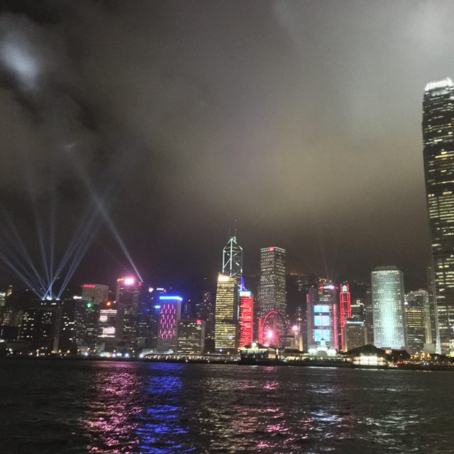 Hong Kong skyline during its nightly light show