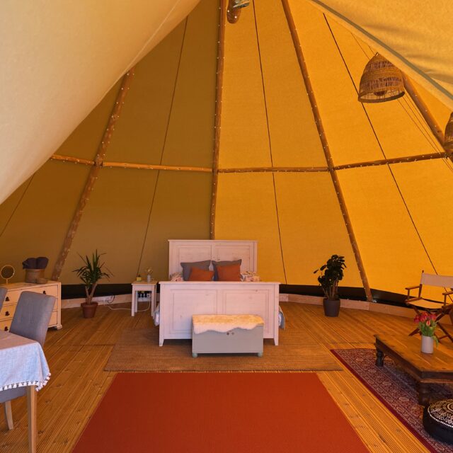 Inside of a wheelchair accessible tipi